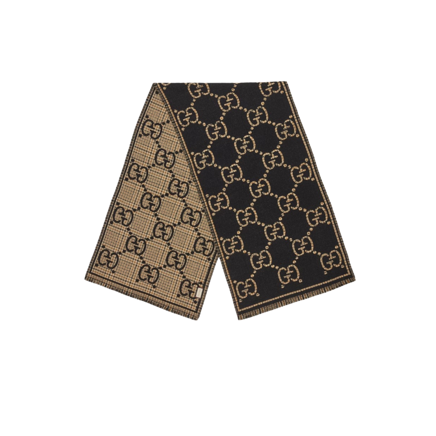 Gvc*1 Check GG Scarf Black And Beige 70.8in/180cm ‎660025 4G386 1079