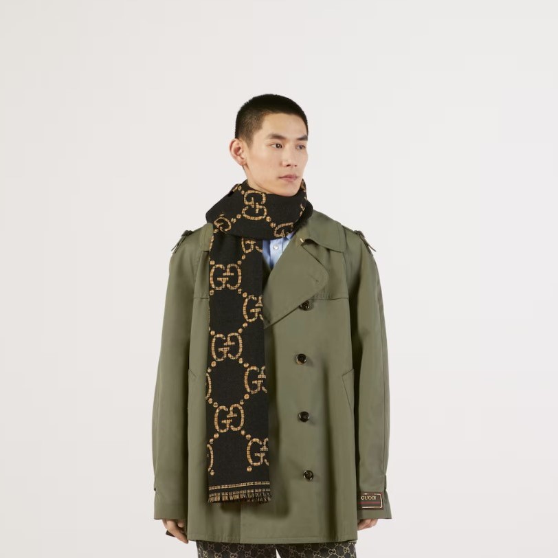 Gvc*1 Check GG Scarf Black And Beige 70.8in/180cm ‎660025 4G386 1079