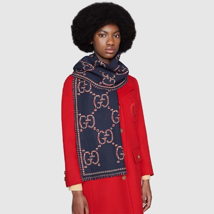 Gvc*1 GG Scarf Navy And Red 71in/180cm ‎660025 4G386 4174