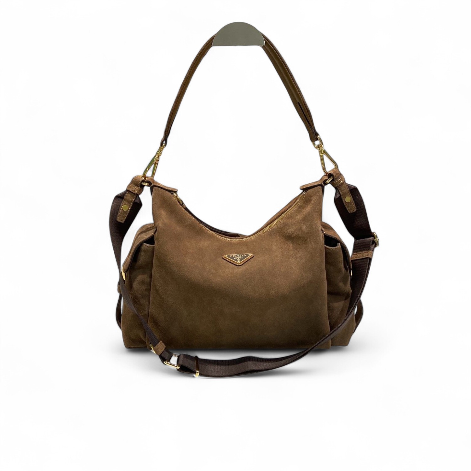 [True-to-ORIGINAL] Pra*a Explore Large Suede Bag Cocoa Brown For Women 32cm/12.6in 1BC264_008_F0324_V_NOO