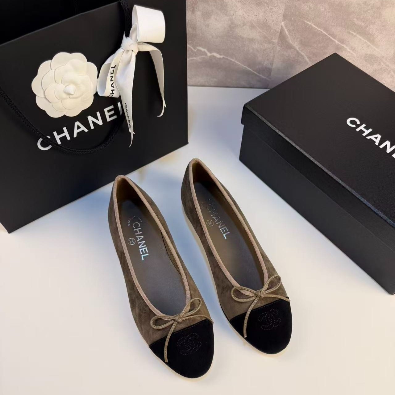 Ch**el Ballet Flats Suede Dark Brown For Women