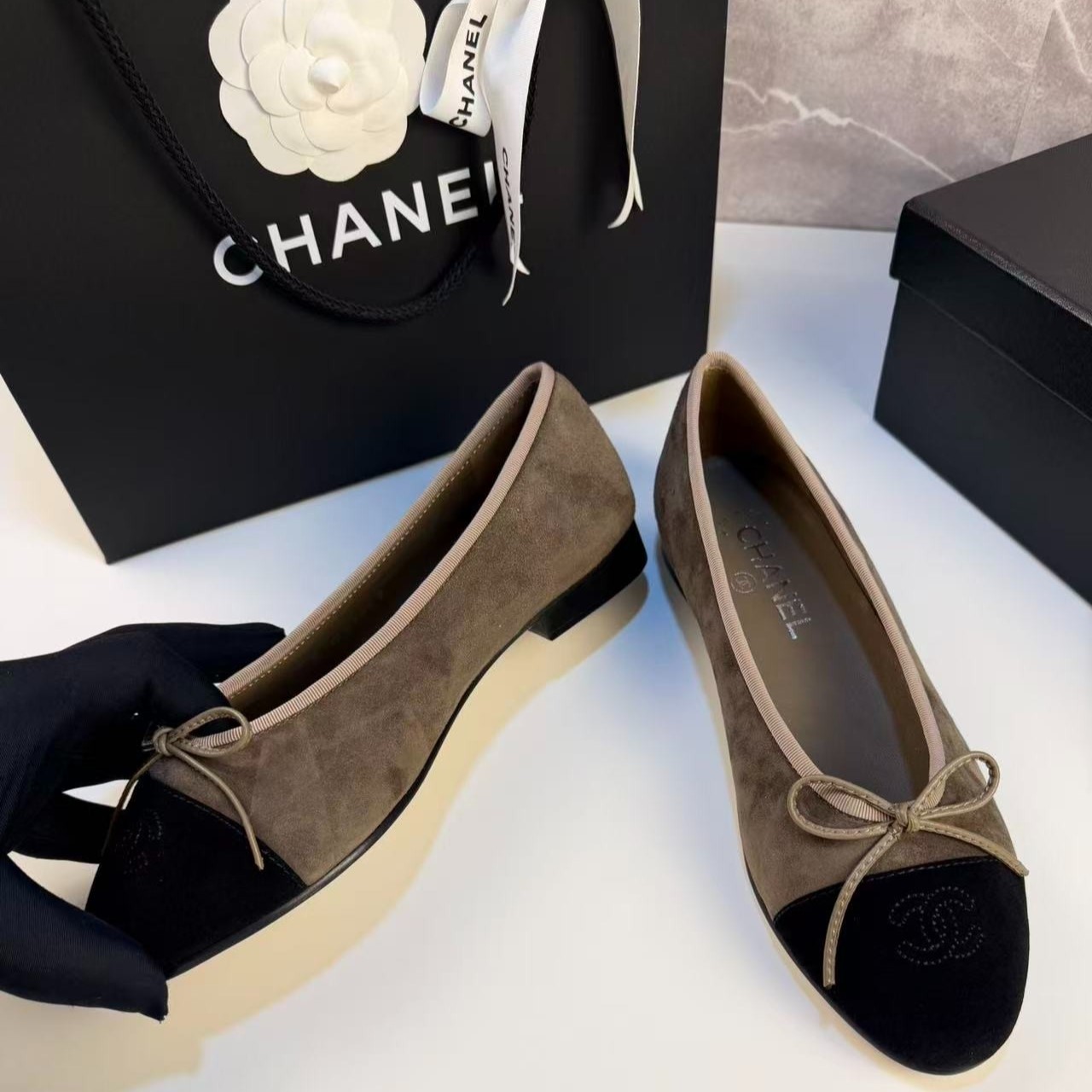 Ch**el Ballet Flats Suede Dark Brown For Women