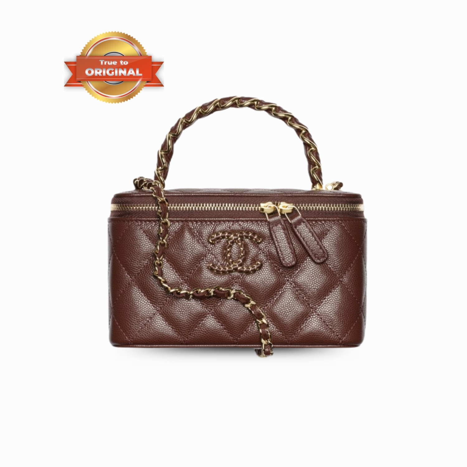 [True-to-ORIGINAL] Ch**el Long Vanity With Chain Dark Brown For Women 6.7in/17cm‎ AP4872-B22044-U3661