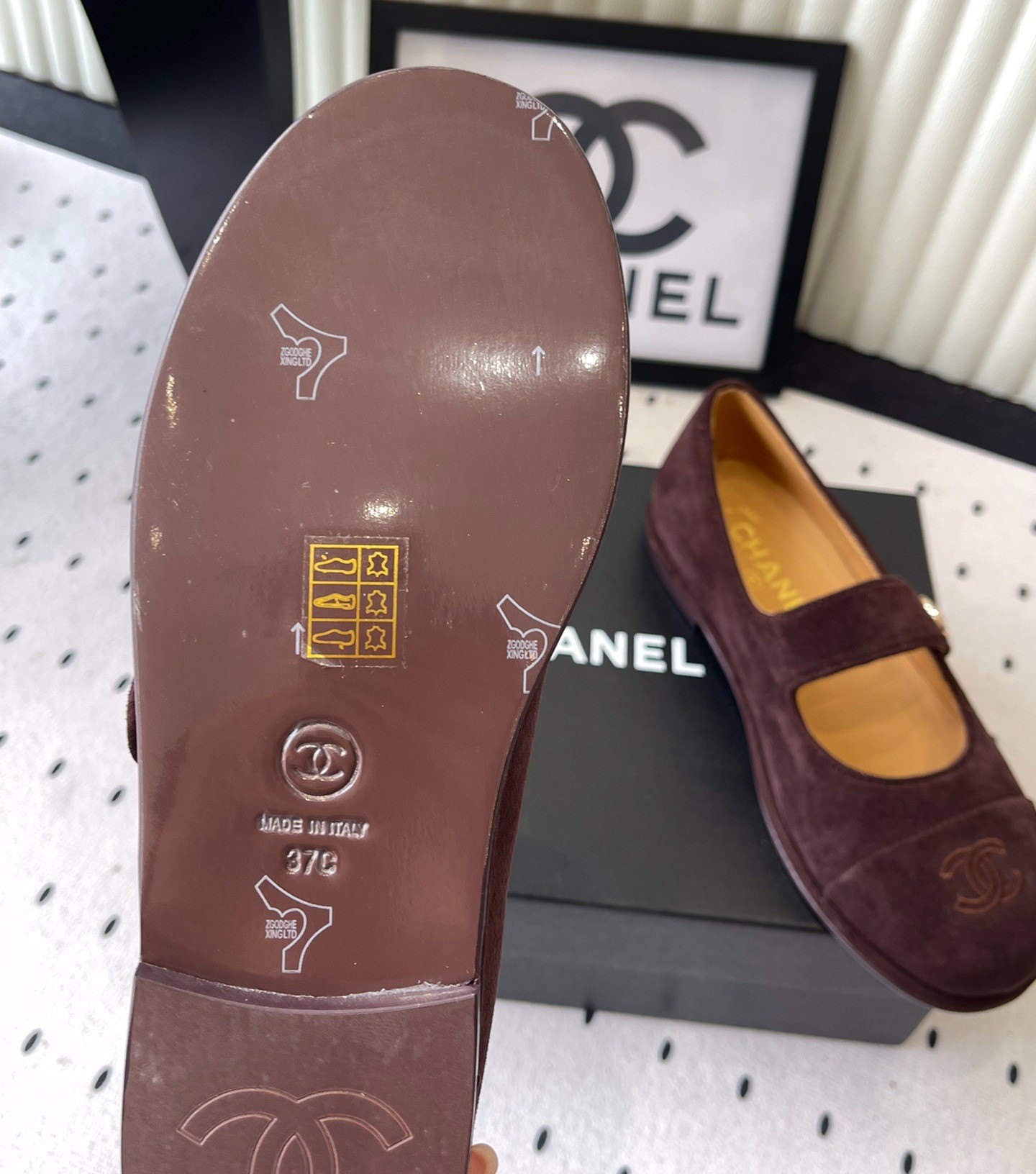 Ch**el Mary Jane Flats Burgundy Suede For Women
