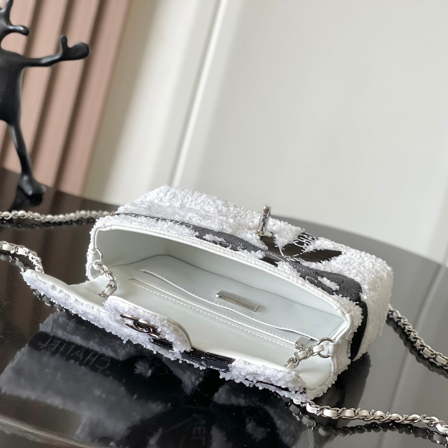 [True-to-ORIGINAL] Ch**el Sequin Bow Mini Flap Bag White For Women 7.9in/20cm