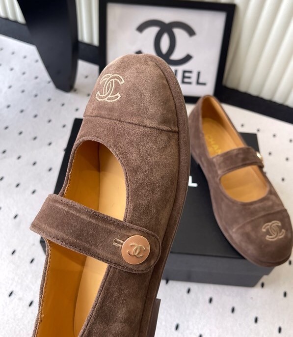 Ch**el Mary Jane Flats Brown Suede For Women