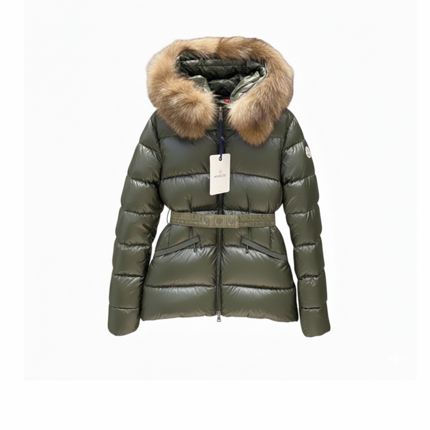 Moncler Boed Hooded Shearling-Trimmed Short Down Jacket Dark Green For Women
