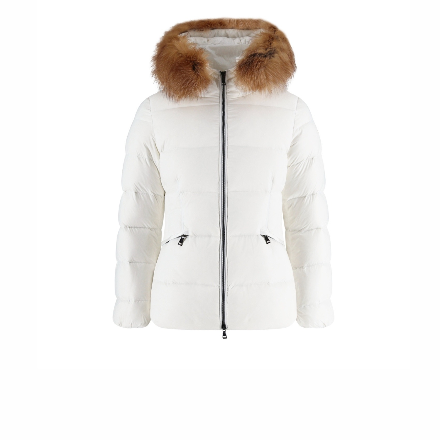 Moncler Boed Hooded Shearling-Trimmed Short Down Jacket White For Women