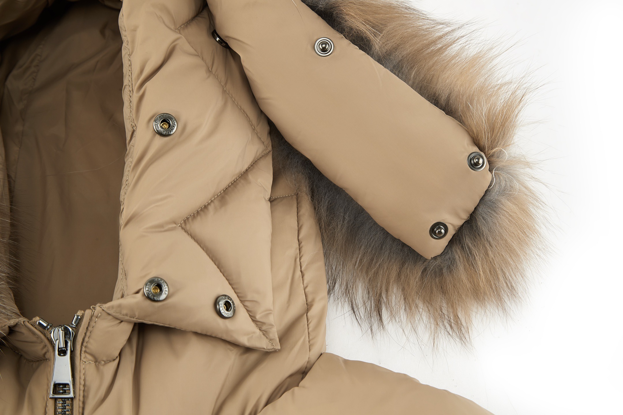 Moncler Boed Hooded Shearling-Trimmed Short Down Jacket Beige For Women