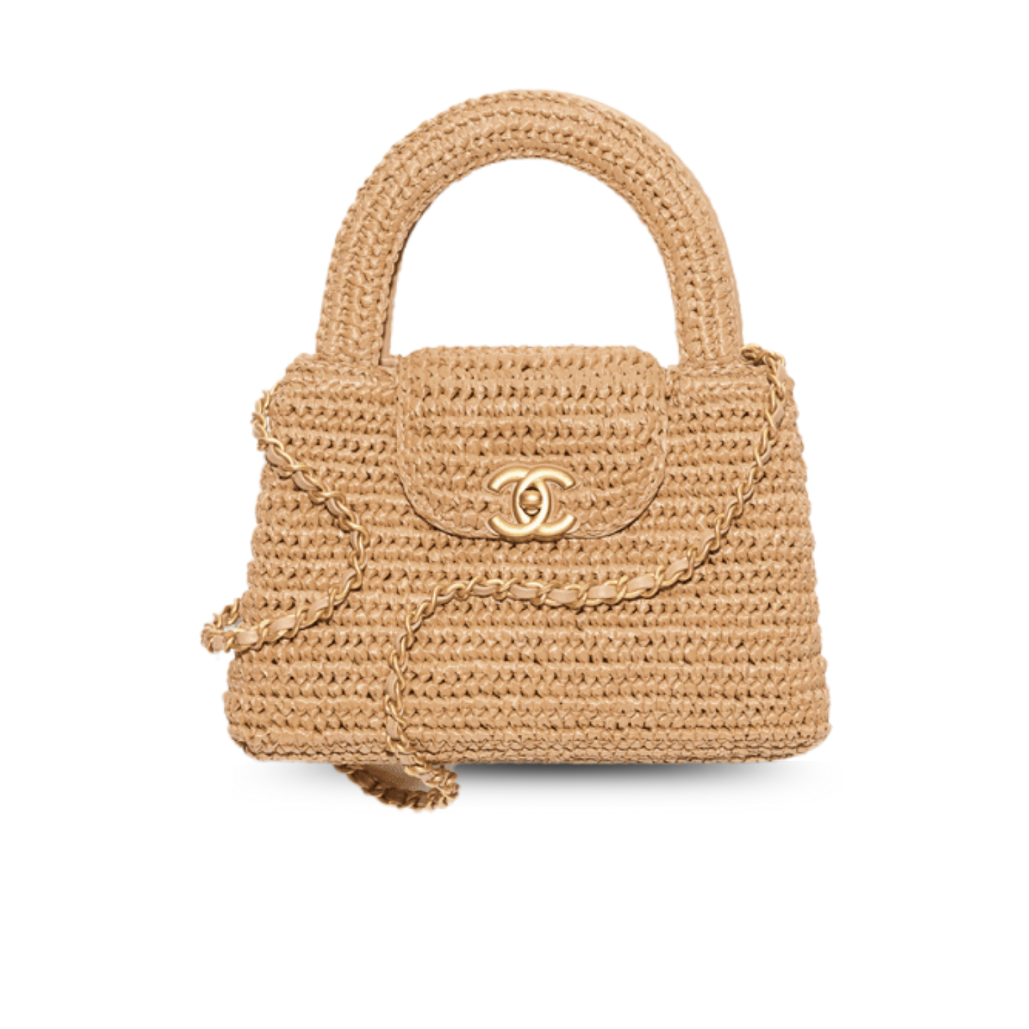 Ch**el Mini Shopping Bag Dark Beige Raffia For Women 7.5in/19cm AS4416-B22677-U5552
