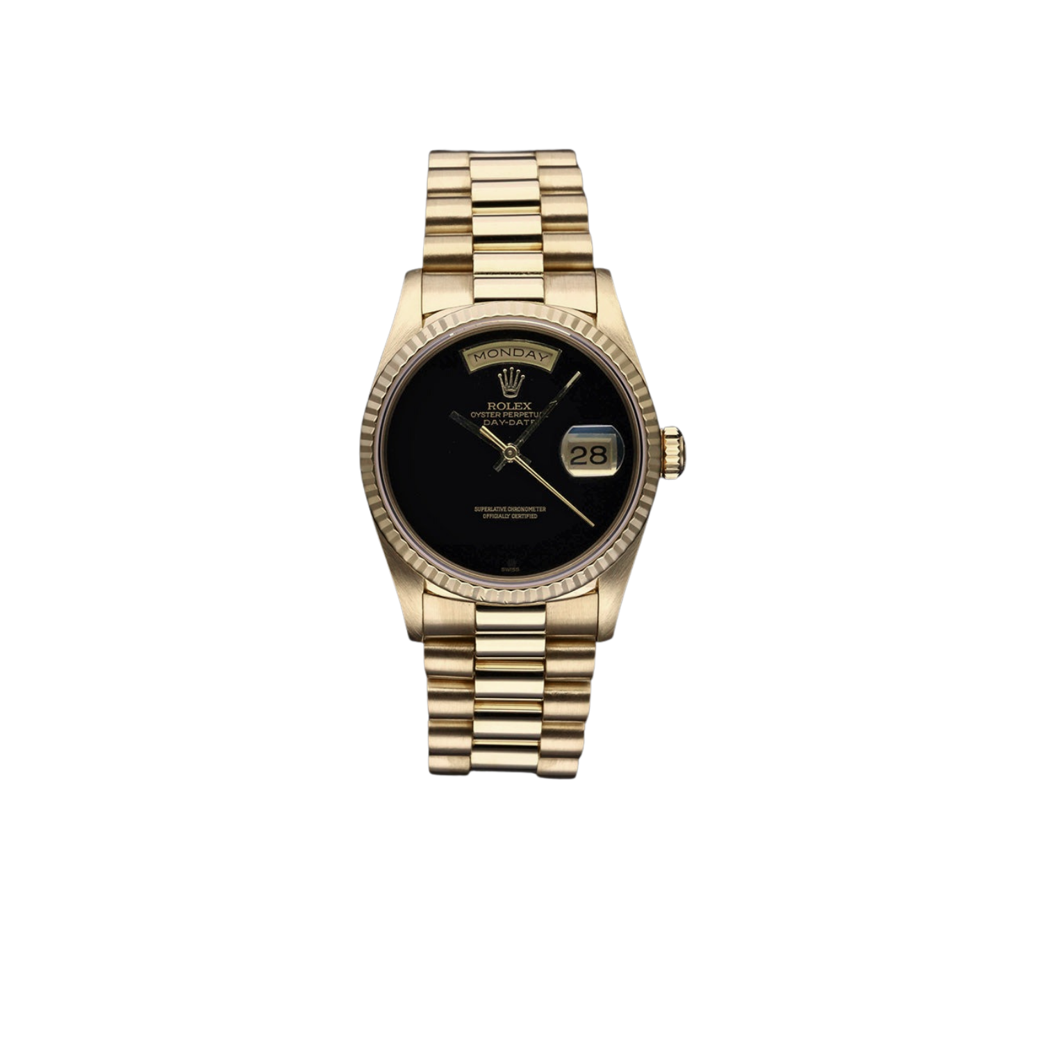 R01ex Day-Date 36 Watch Gold Toned Black Dial 36mm For Men