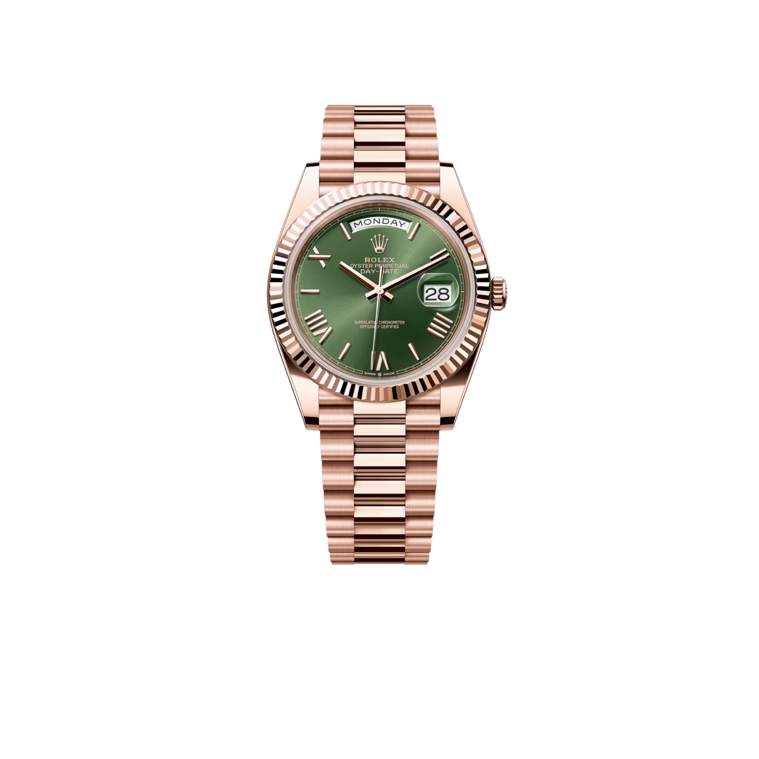 R01ex Day-Date 40 Watch Rose Gold Toned Olive Green Dial 40mm For Men 228235-0025