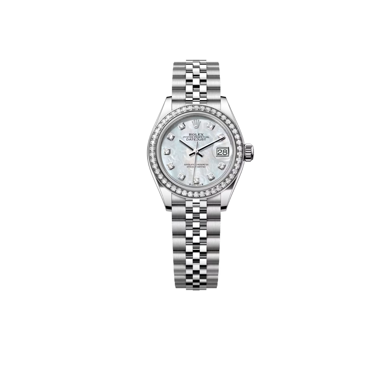 R01ex Lady-Datejust Watch Silver Toned White Pearl Dial 28mm For Women 279384RBR-0011