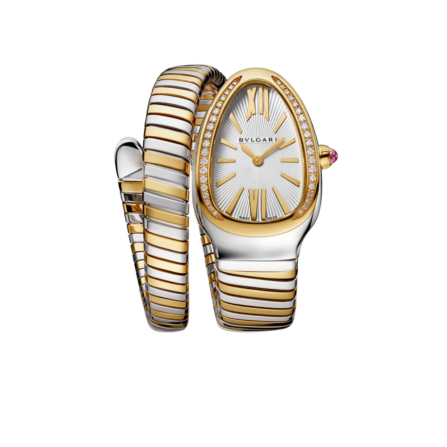 Bv1g*ai Serpenti Tubogas Watch Silver/Gold Toned White Dial 35mm For Women 103648