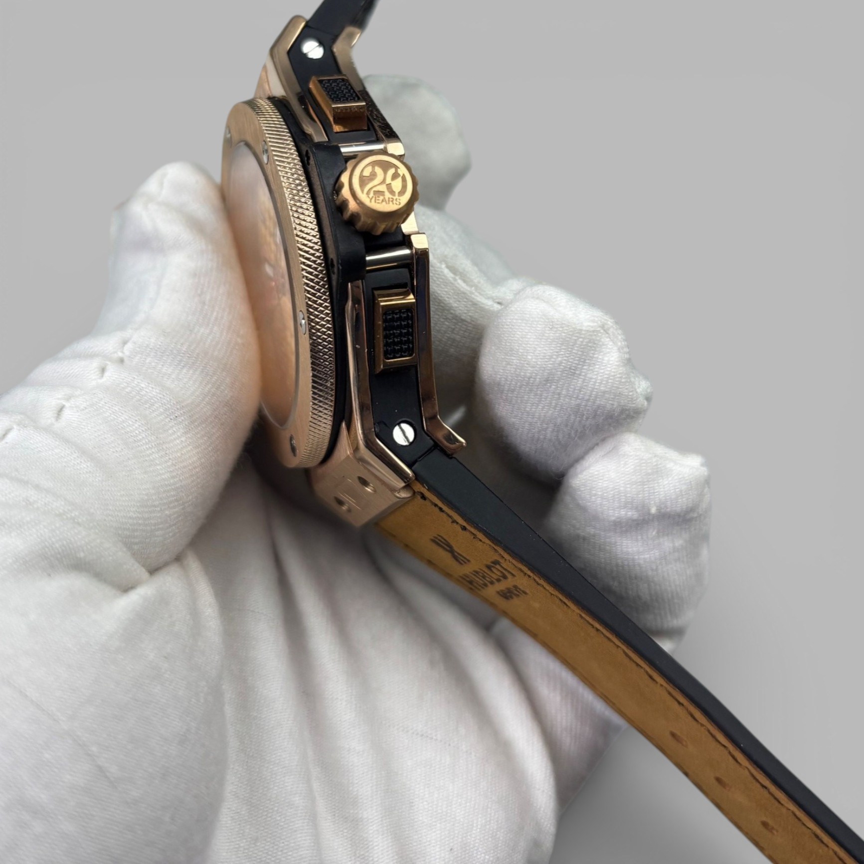 Hublot Big Bang Watch Chronograph Brown Strap Gold Dial 45mm For Men