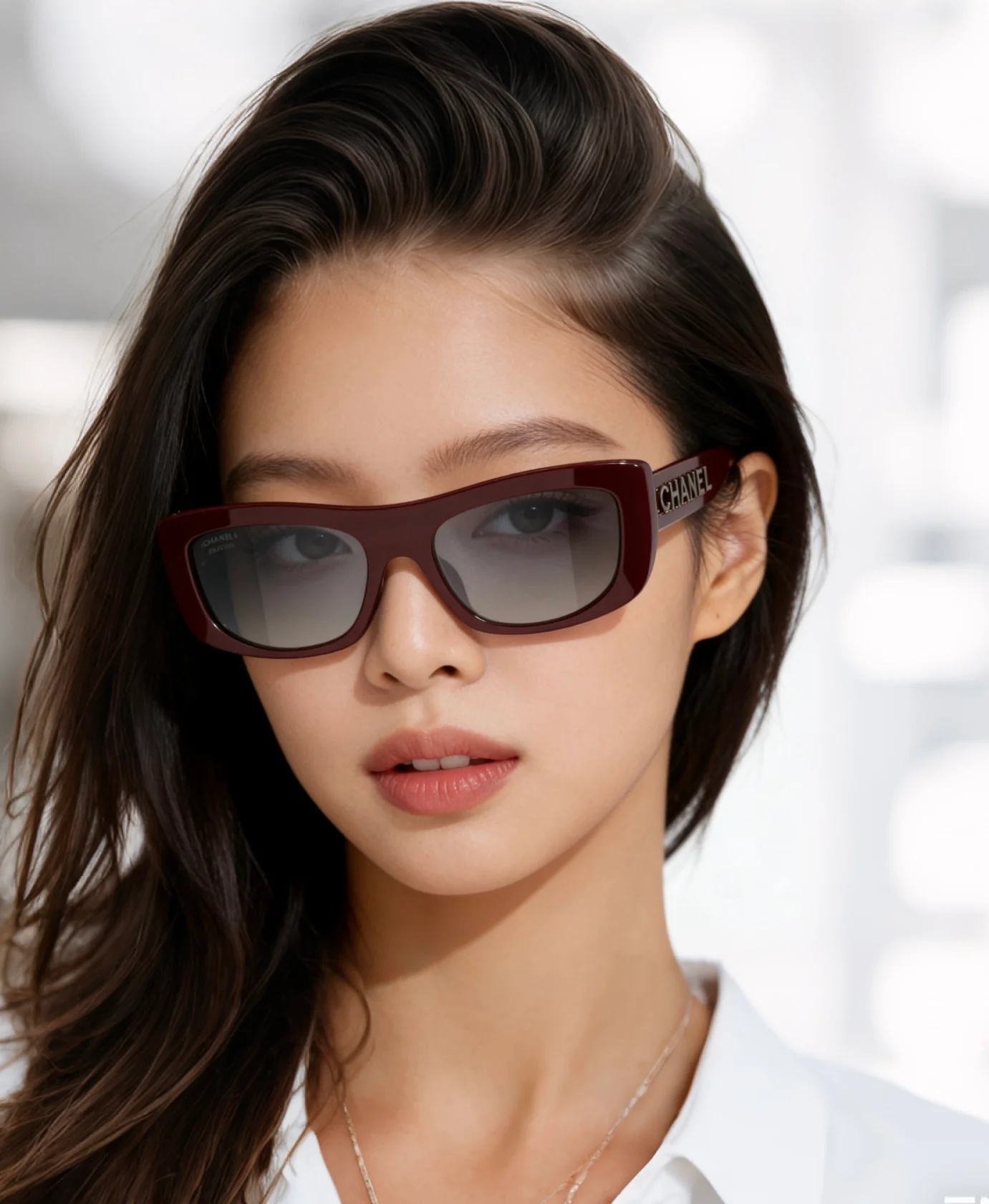 Ch**el Rectangle Sunglasses Burgundy For Women A71760 X02016 S0281