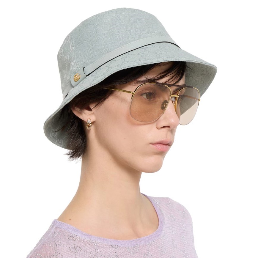 Gvc*1 GG Canvas Bucket Hat Icy Blue For Women 847739 3HBAO 1862