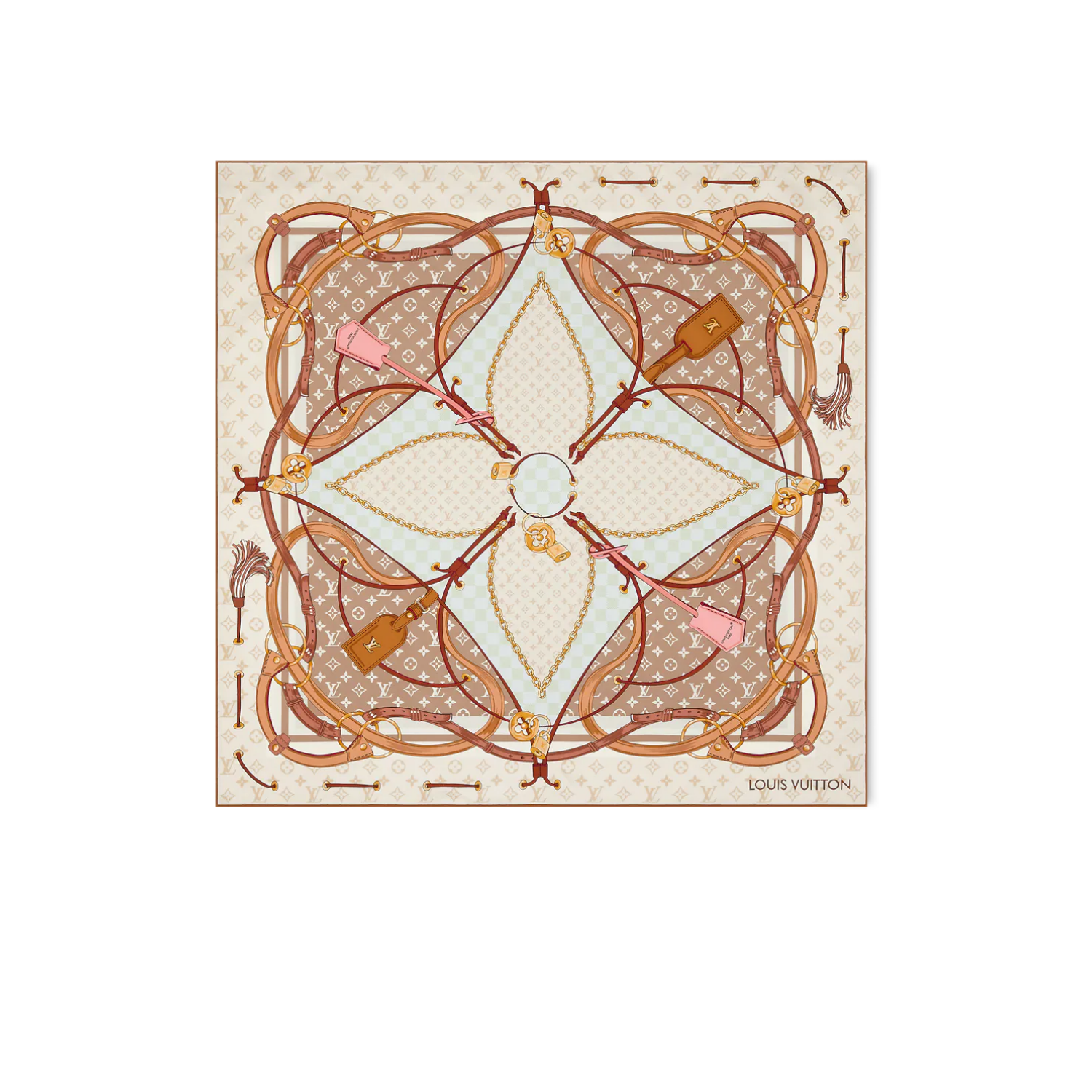 L0vis Vvtt0n Flower And Straps Square 90 Scarf Beige For Women M97472