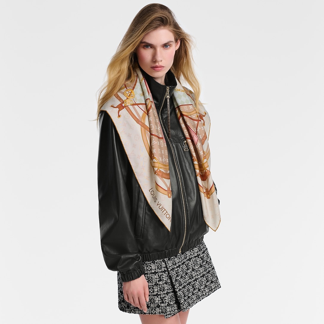 L0vis Vvtt0n Flower And Straps Square 90 Scarf Beige For Women M97472