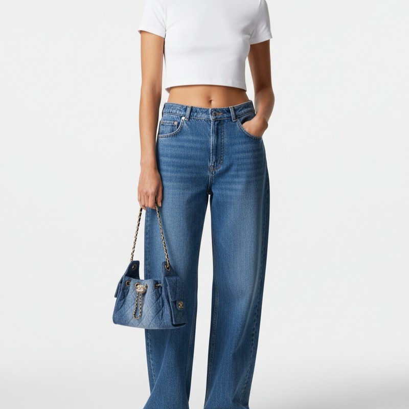 Ch**el 25 Mini Shoulder Bag 8.7in/ 22cm Blue Gold Hardware For Women AS5631-B23556-U7740