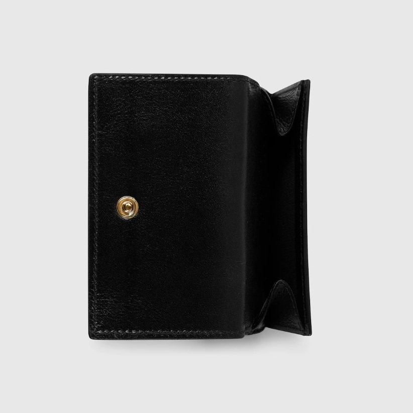 Gvc*1 Horsebit Web Small Tri-fold Wallet 3.9in/ 10cm Black Gold Hardware ‎For Women 867131 AAGF7 1053
