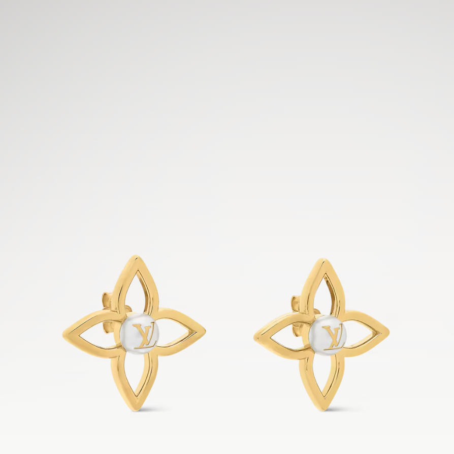 L0vis Vvtt0n Pearly Flower Stud Earrings White Gold Hardware For Women M03531