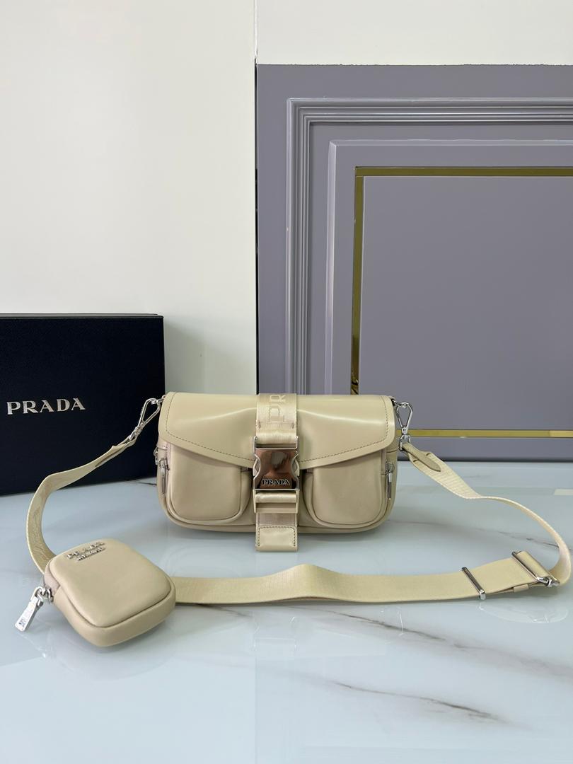 Pra*a Pocket Nylon And Brushed Bag Beige For Women, Women’s Bags 9in/23cm 1BD295_789_F0F24_V_BFO