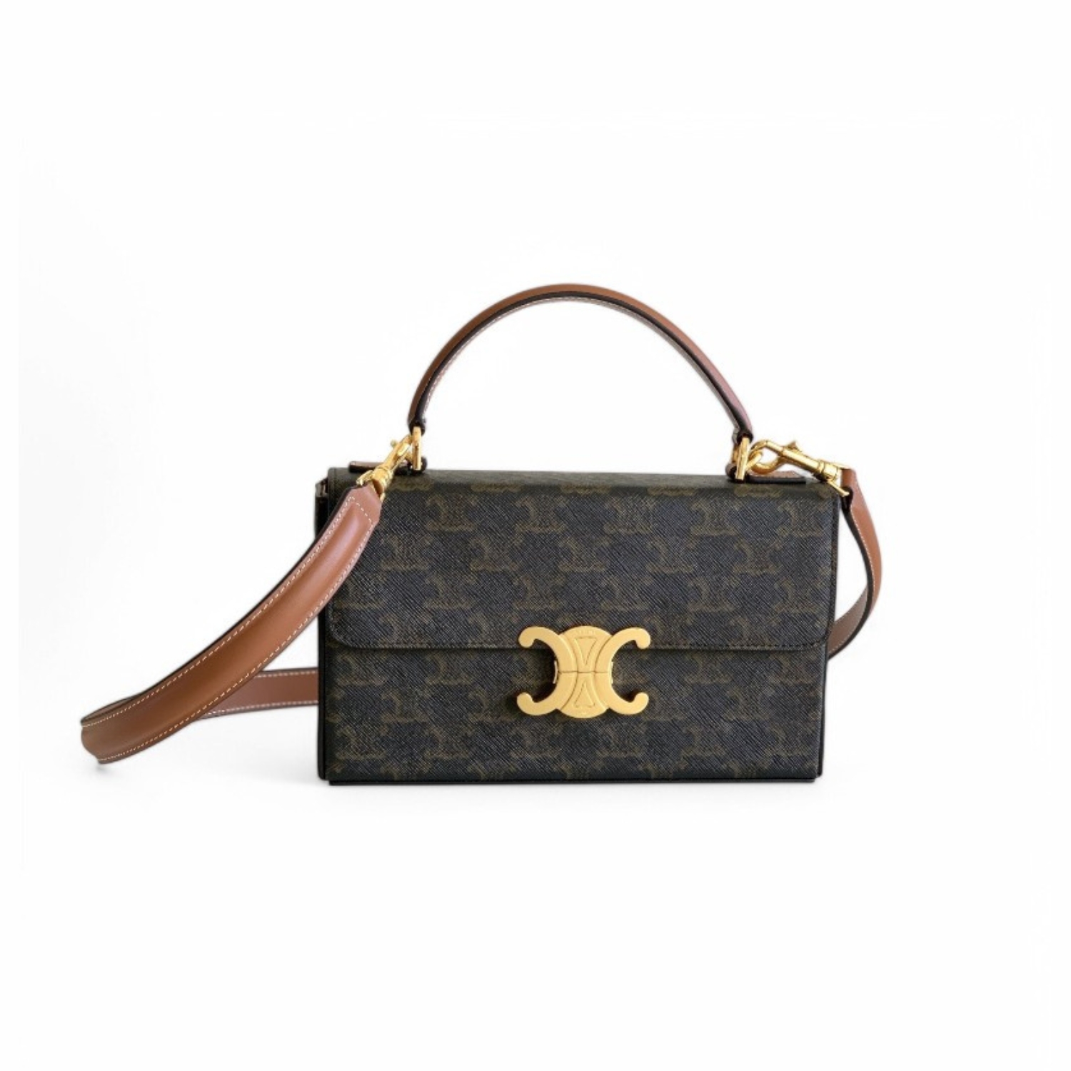 Ce1i*e Box Triomphe Bag In Triomphe Canvas Brown For Women 9in/22cm