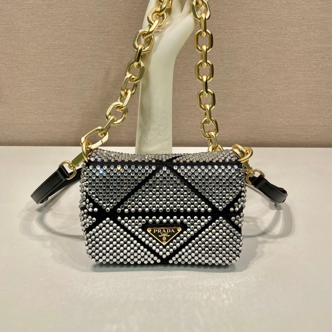 Pra*a Satin Mini-Bag With Crystals Black For Women 6.7 in / 17 cm 1BD329_2AWL_F0522_V_QOO