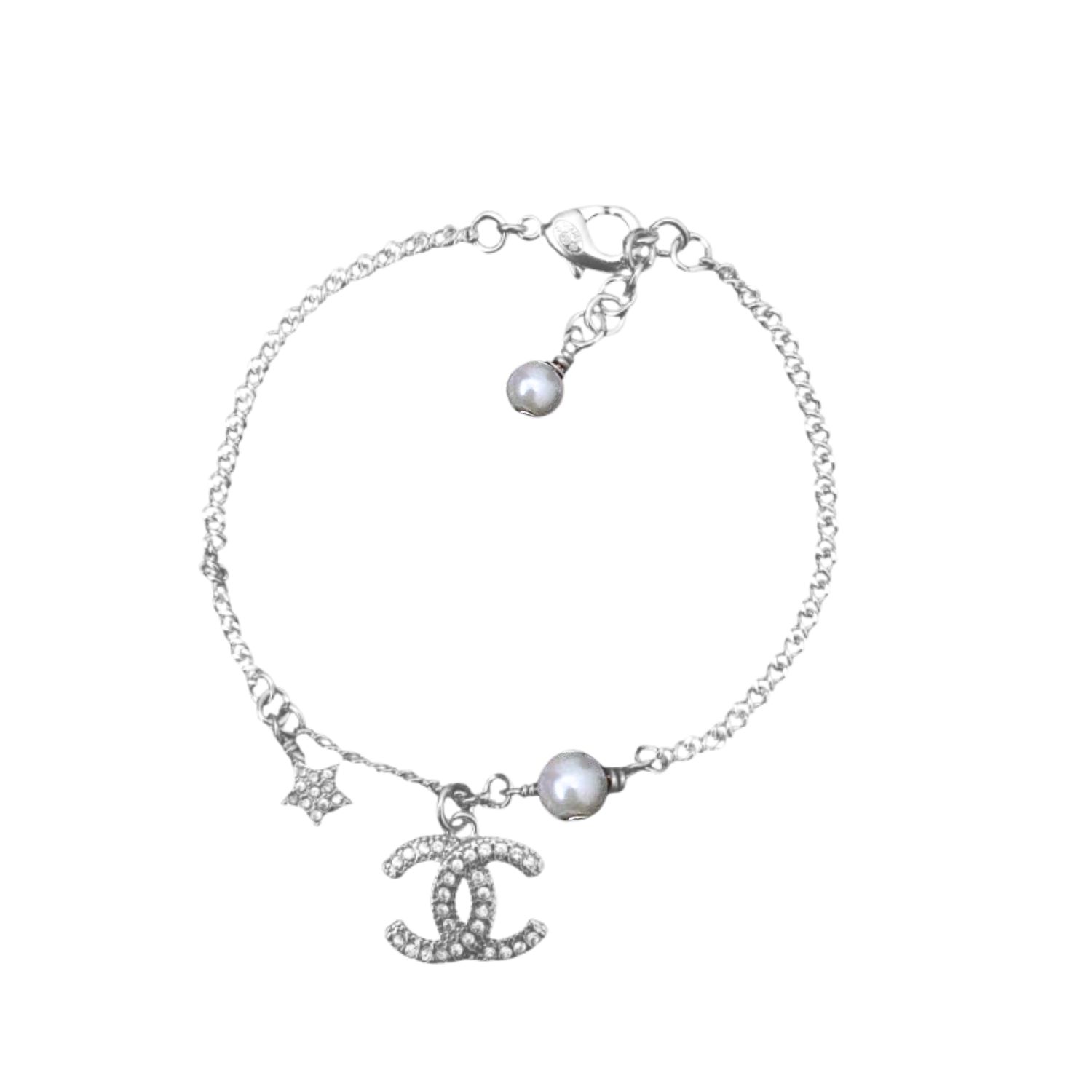 Ch**el Logo Bracelet Silver Tone For Women