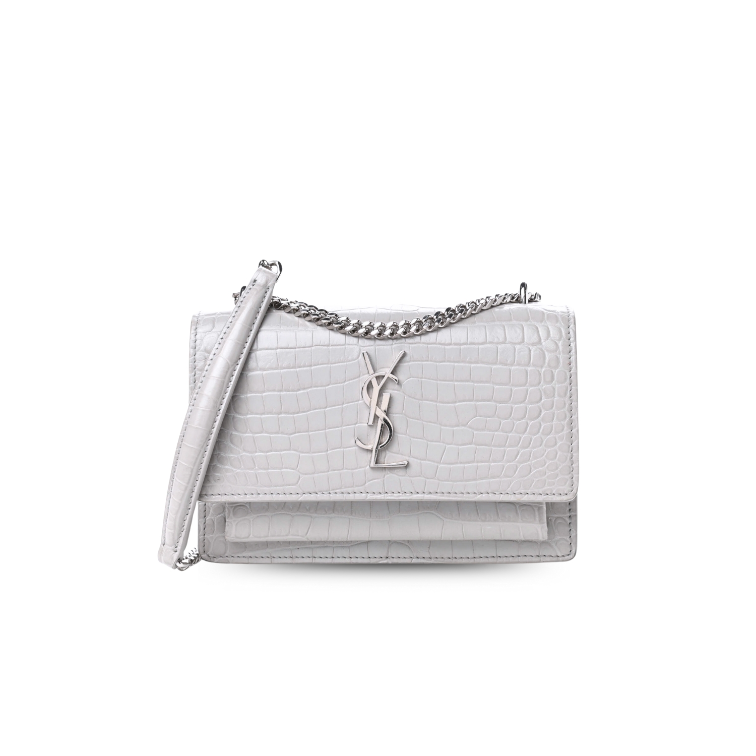 Sa1nt Lau*nt Sunset Chain Bag White With Silver Hardware For Women 7.4in/19cm Y51 533026DND1N9207