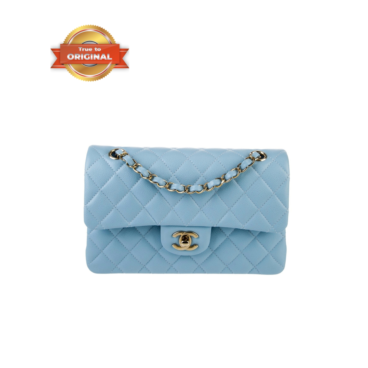 [True-to-ORIGINAL] Ch**el Small Classic Double Flap Bag Light Blue Gold-toned For Women 9.1in/23cm