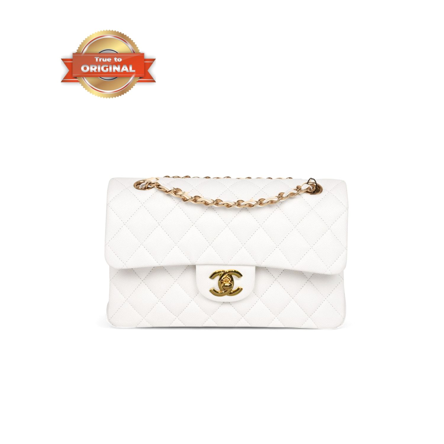 [True-to-ORIGINAL] Ch**el Small Classic Double Flap White Gold-Toned For Women 9.1in/23cm