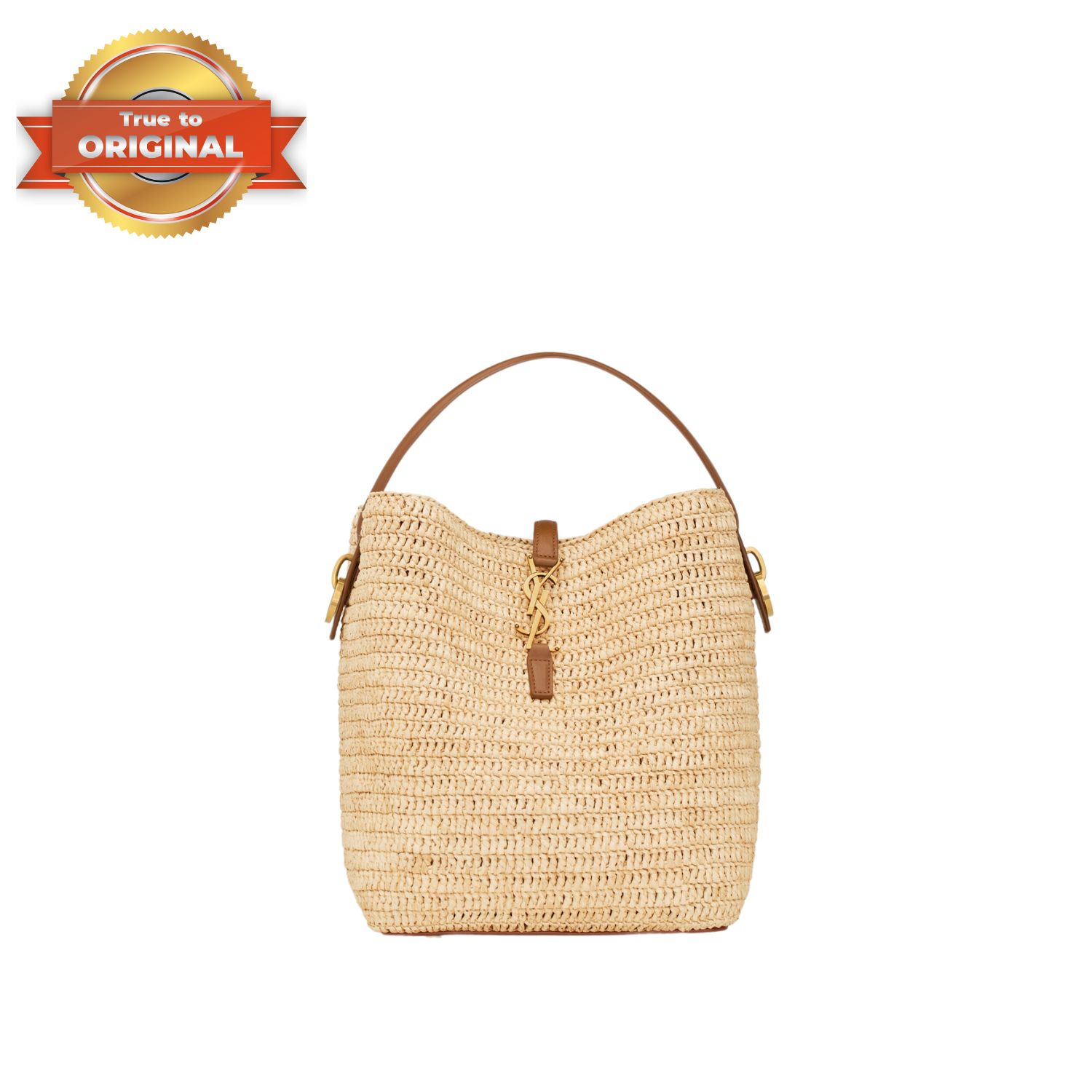 [True-to-ORIGINAL] Sa1nt Lau*nt Le 37 In Woven Raffia And Vegetable-Tanned Beige For Women 9.8 Inches/ 25 Cm 773991GAAD72080