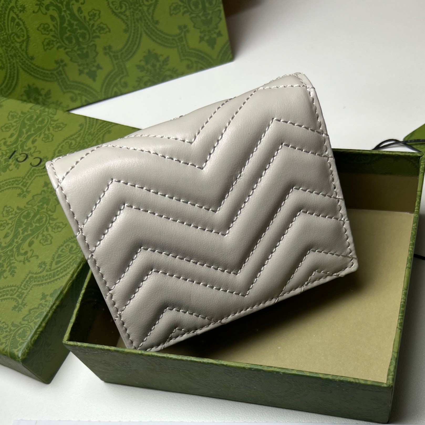 Gvc*1 GG Marmont Card Case Wallet Light Grey For 4.5in/11cm Women 466492 DTDHT 1712