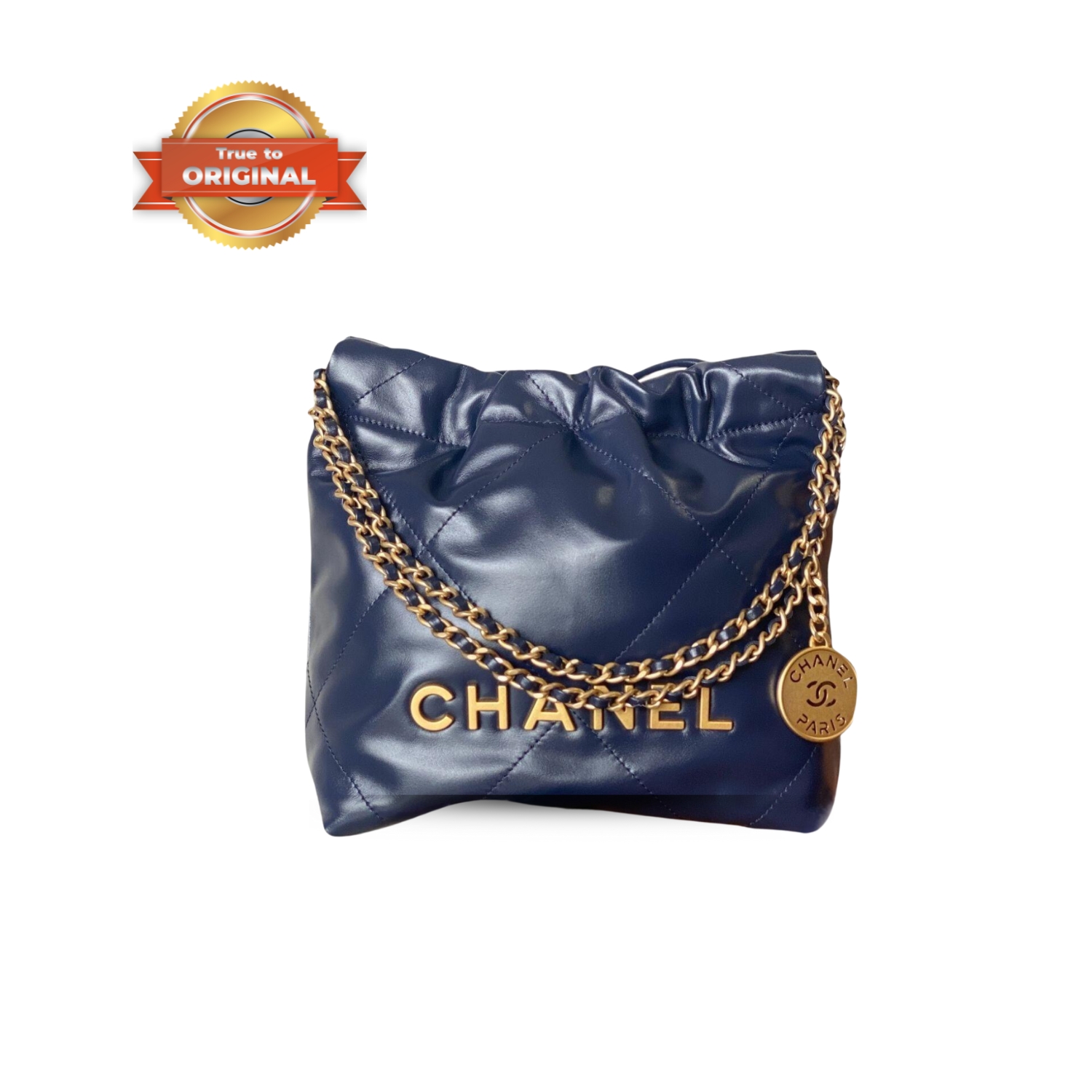 [True-to-ORIGINAL] Ch**el 22 Mini Bag Gold Tone Navy Blue For Women 7.5in/19cm