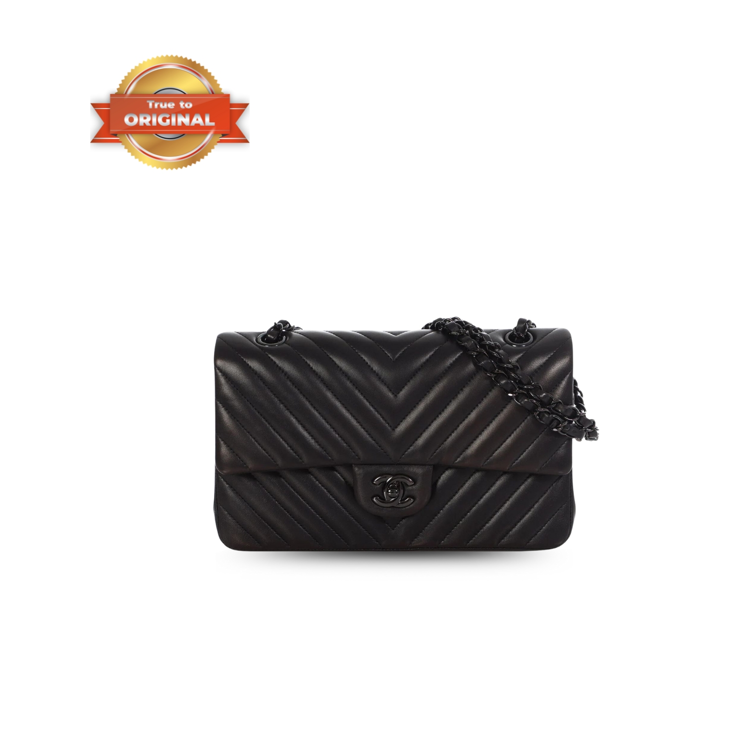 [True-to-ORIGINAL] Ch**el Chevron Classic Handbag Black For Women 10.2in/26cm