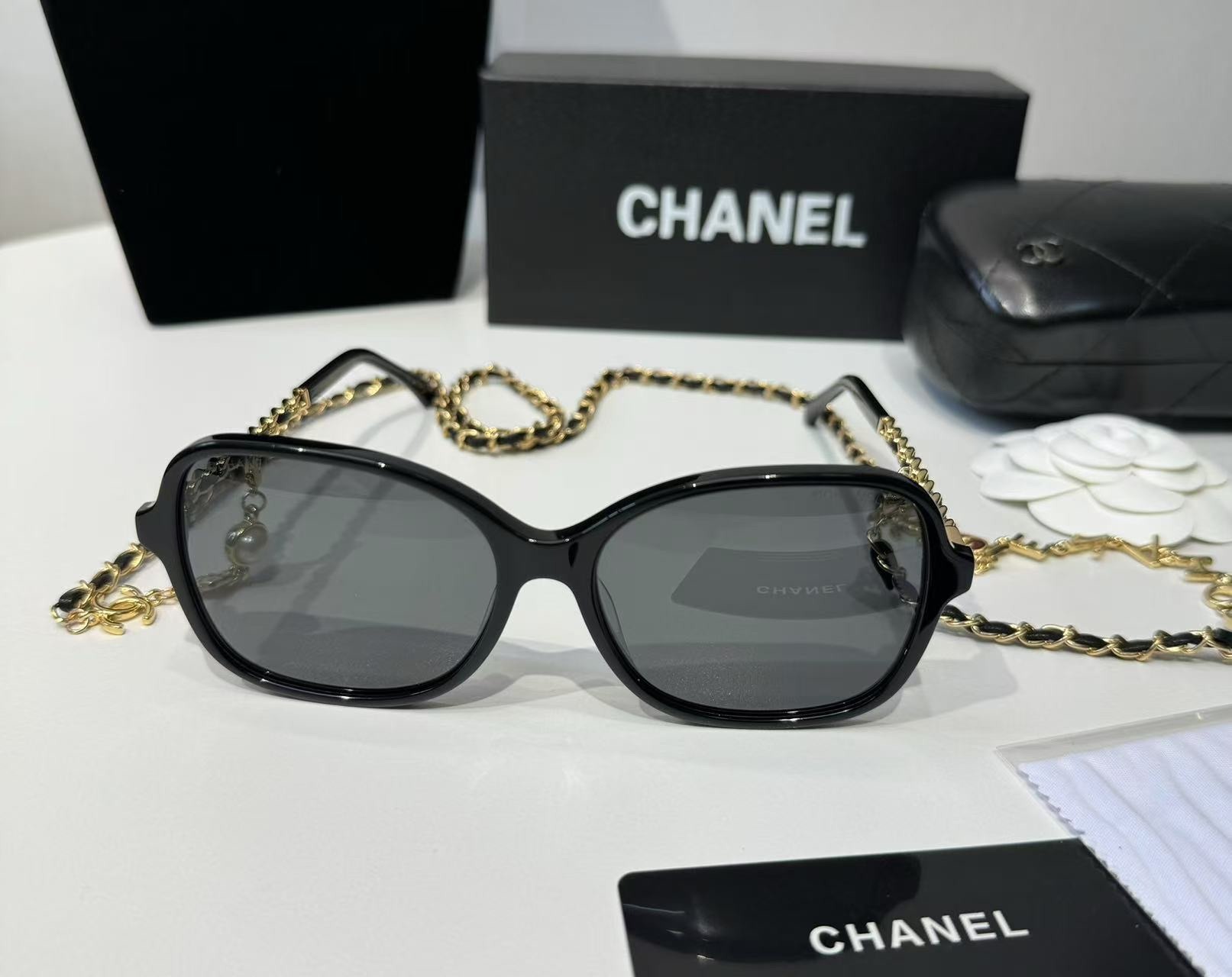 Ch**el Square Sunglasses Black For Women A40911 X06074 S2214