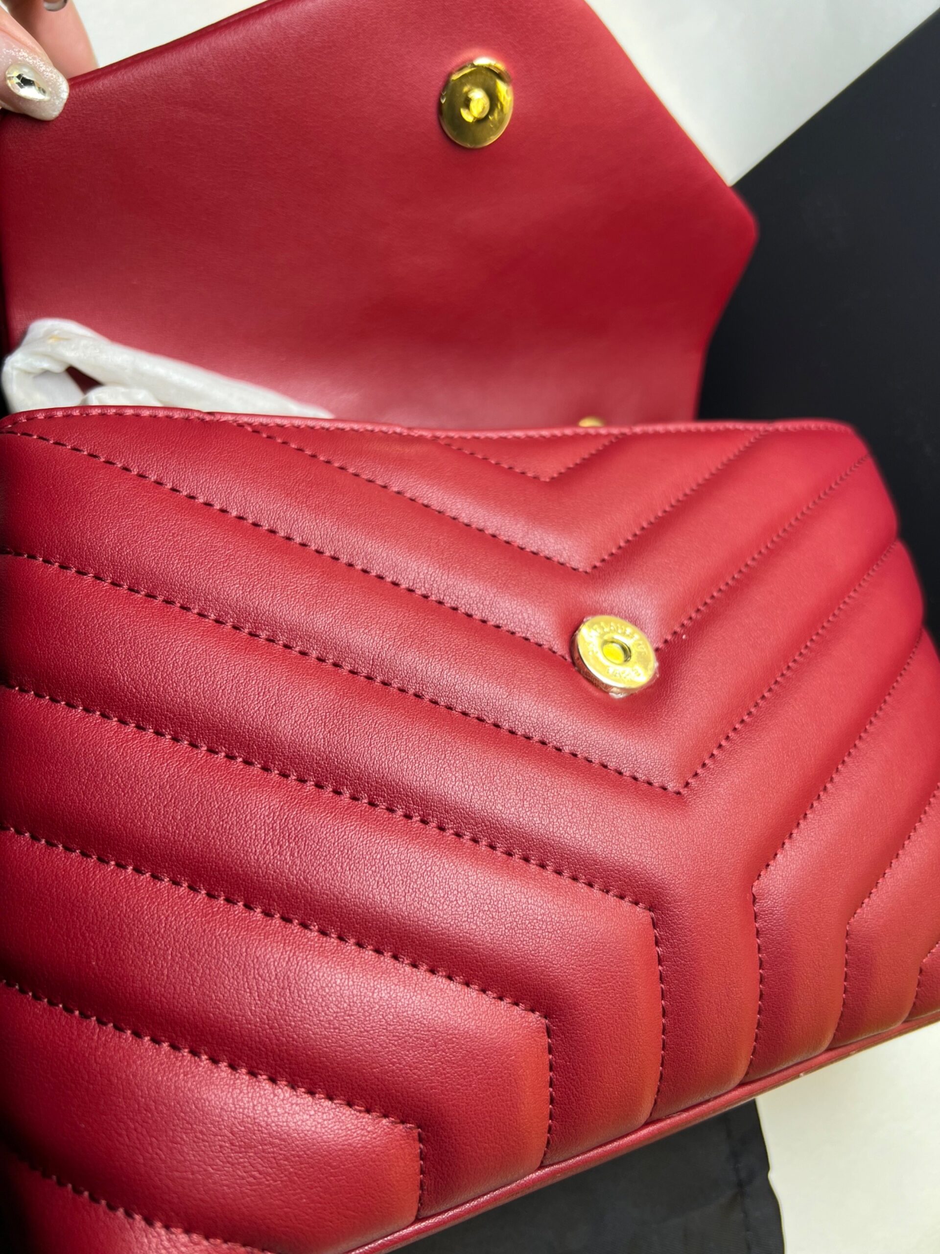 Sa1nt Lau*nt Loulou Small Chain Bag In Matelassé “Y” Burgundy For Women 9.8in/23cm Y51 494699DV7276475