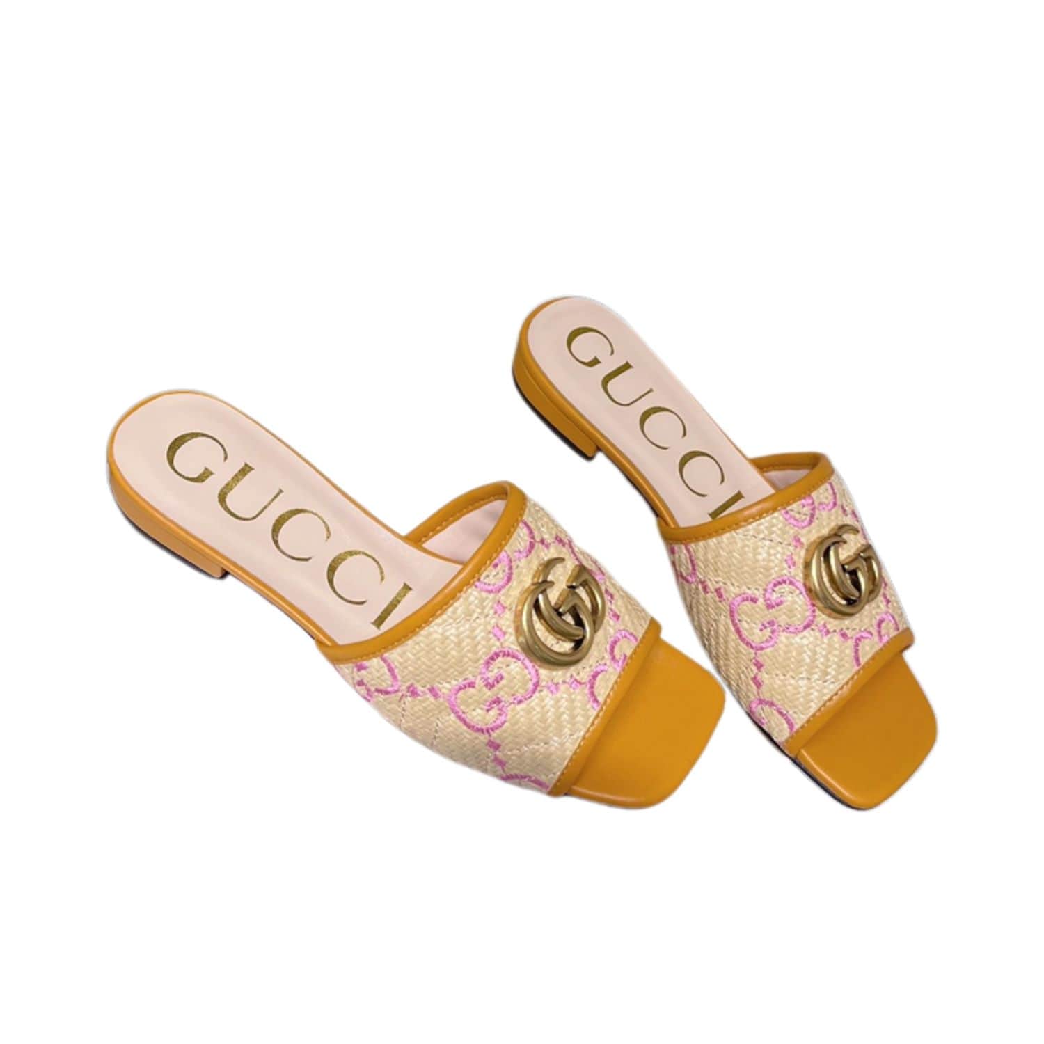 Gvc*1 Women’s GG Raffia Effect Slide Orange For Women GG 701106 UWB90 9670