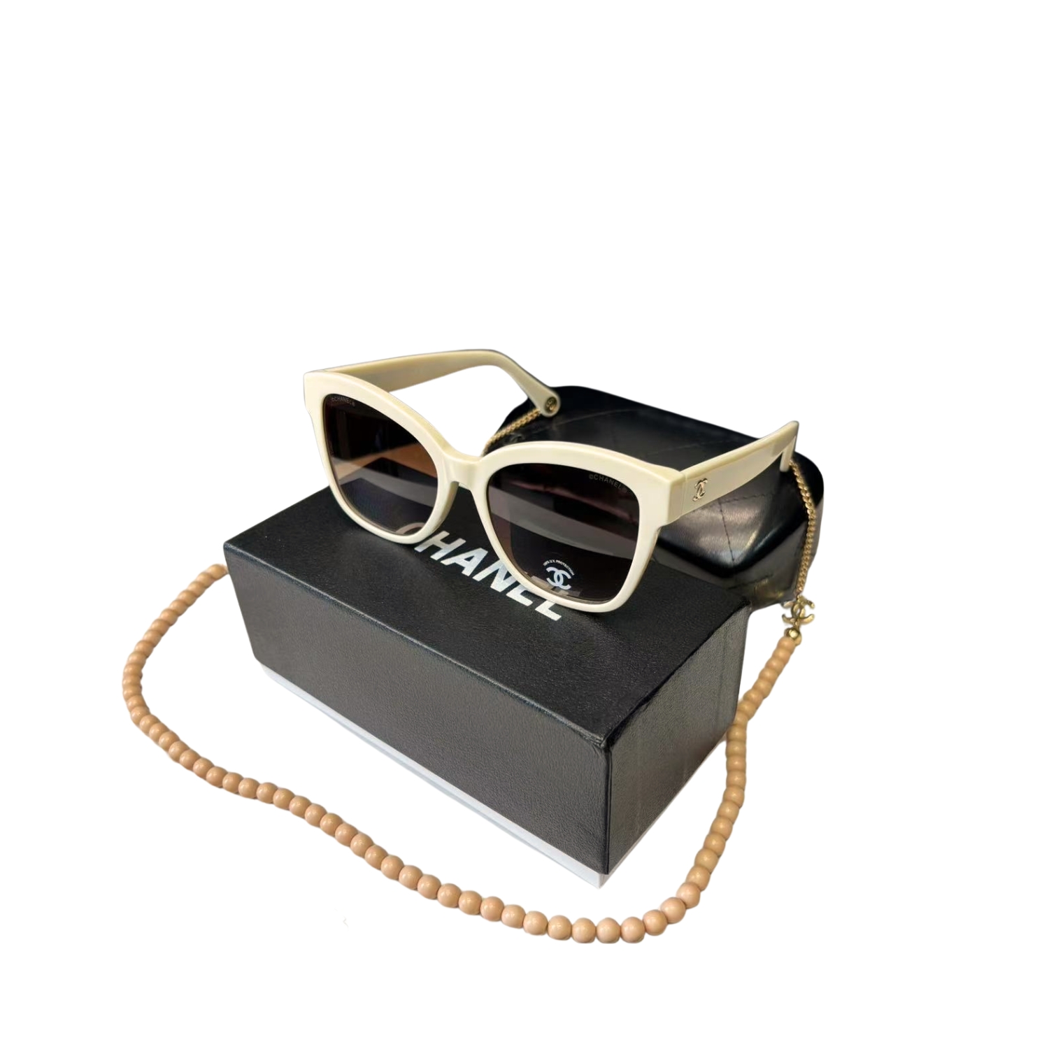 Ch**el Square Sunglasses Beige And Gold For Women A71510 X08101 S9713