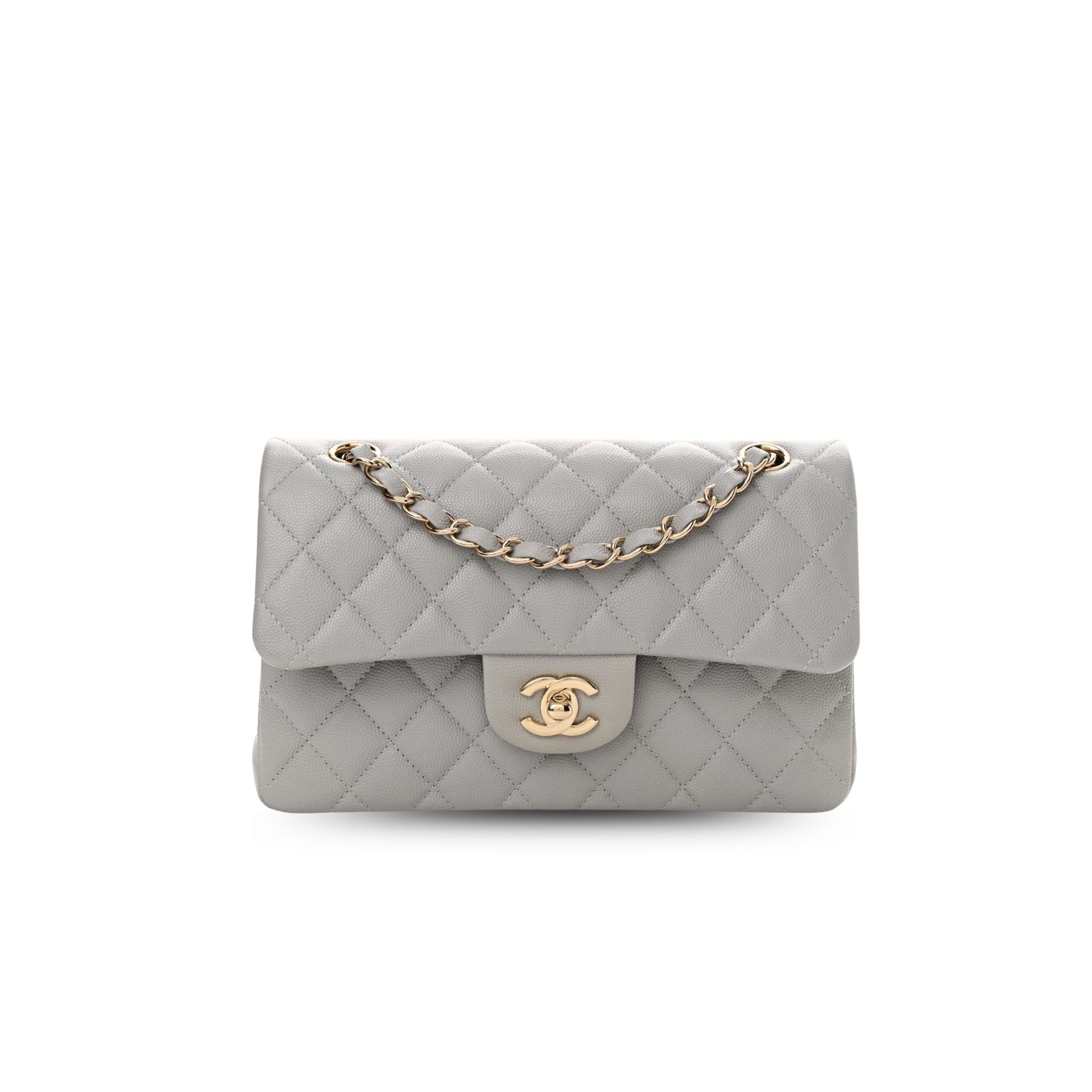 Ch**el Classic Handbag 26cm Grey GOLD Hardware For Women A01112
