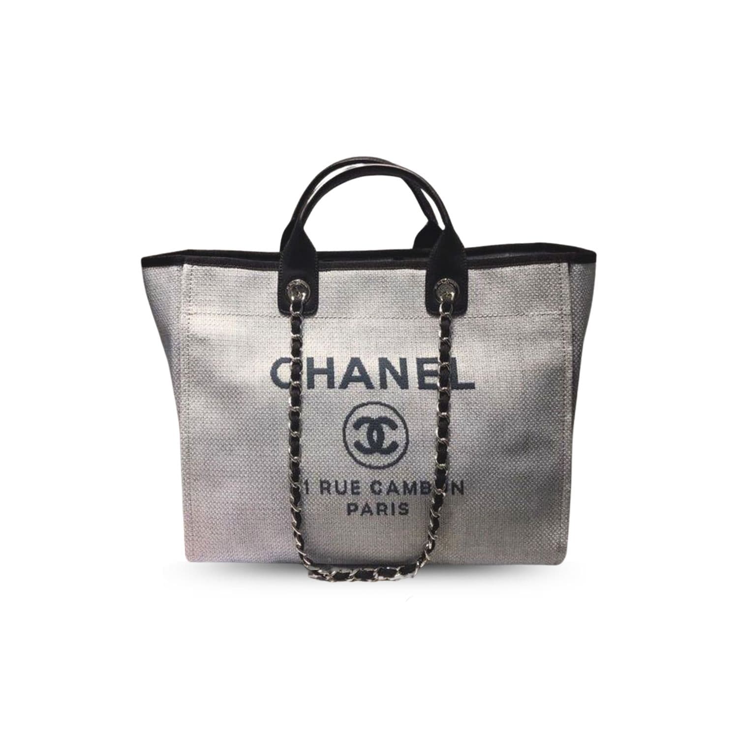 Ch**el Deauville Tote Canvas Bag Light Grey For Women, Women’s Handbags, Shoulder Bags 15in/38cm A66941