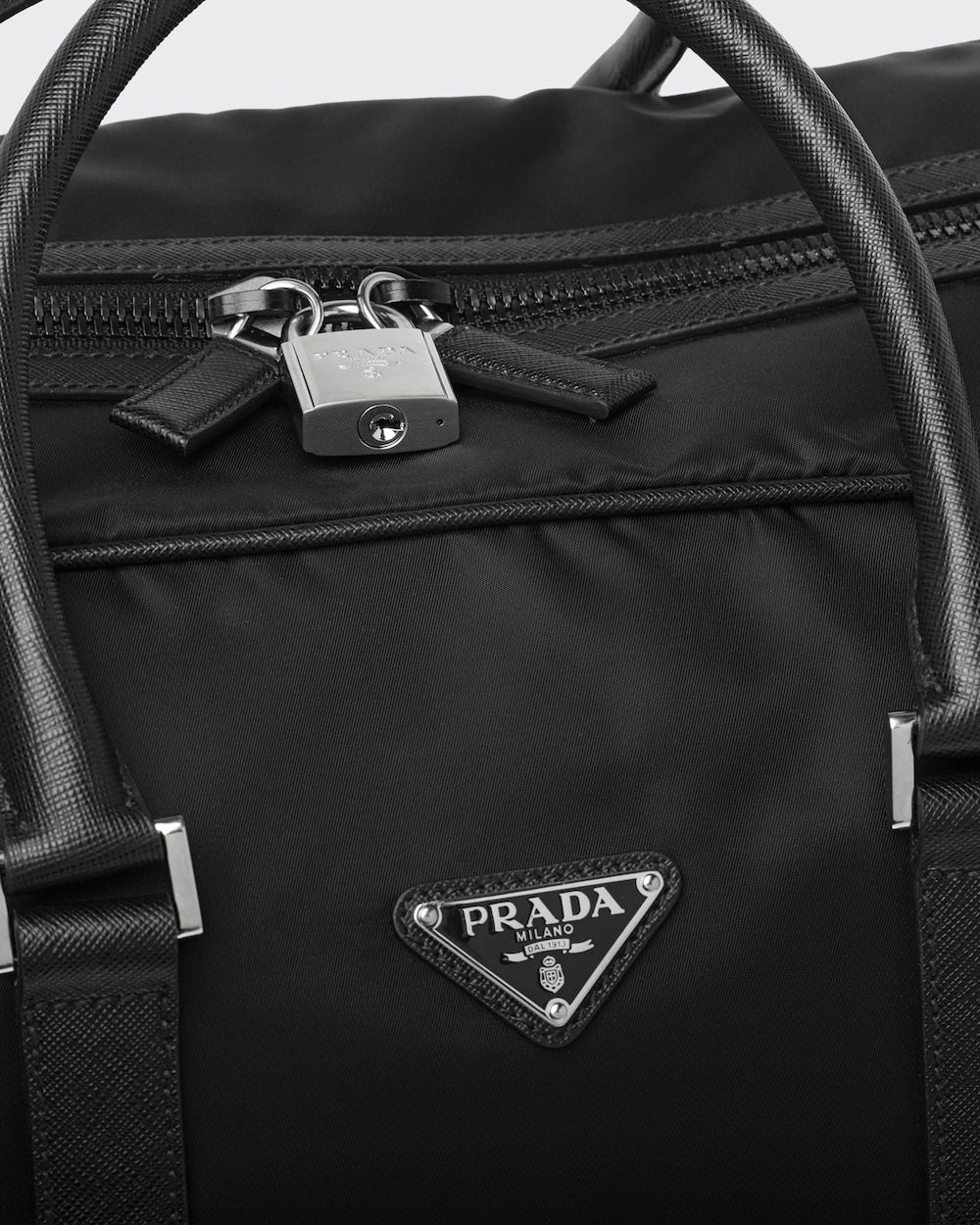 Pra*a Re-Nylon And Leather Duffle Bag For Men 21.7in/55cm 2VC013_2DMH_F0002_V_SOO