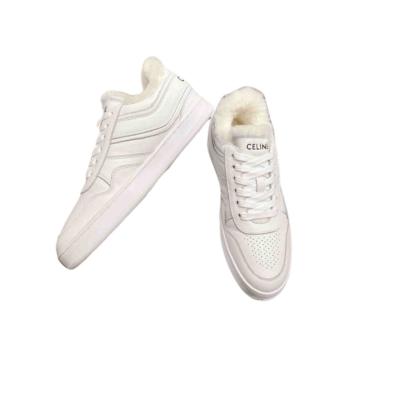 Ce1i*e Trainer Low Lace-Up Sneaker In Fur White For Women