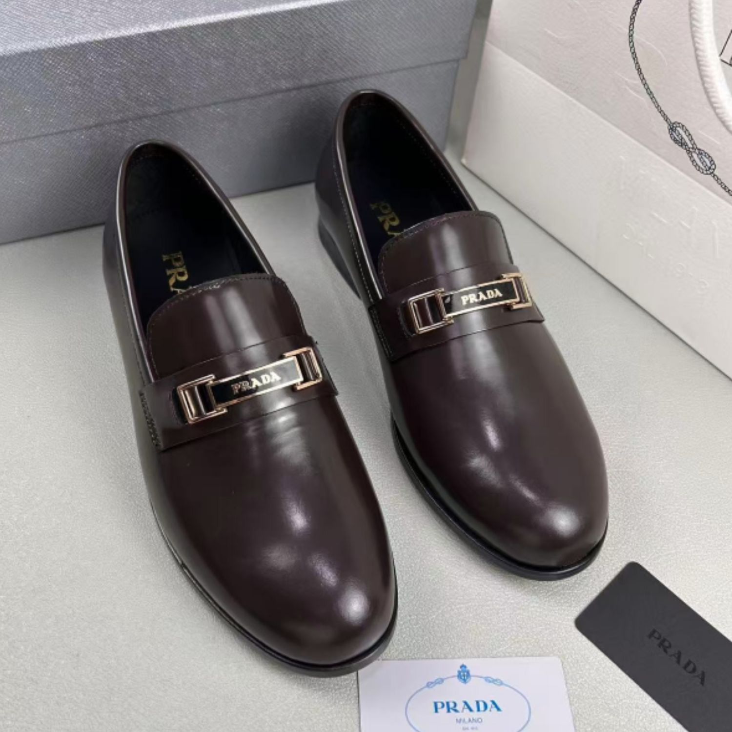 Pra*a Leather Loafer Brown For Men