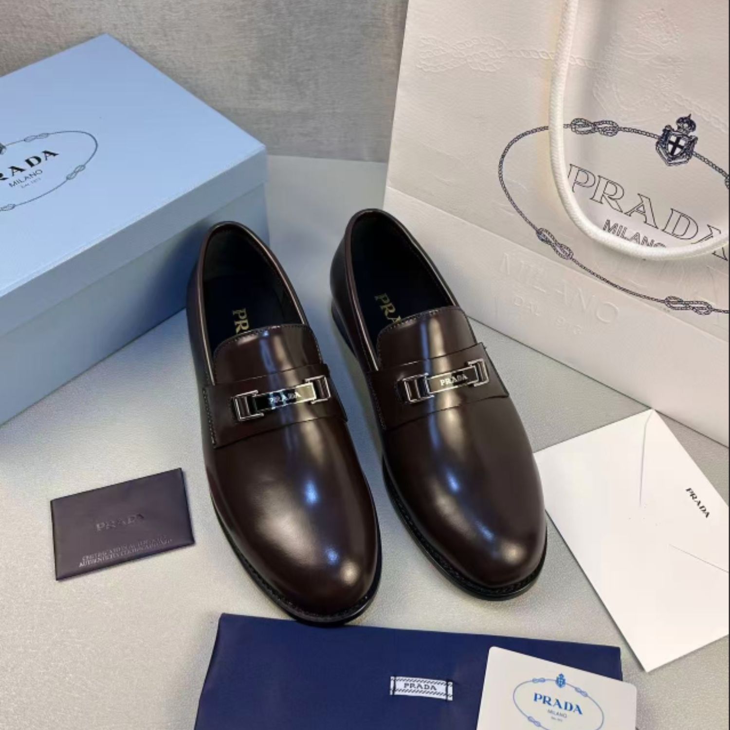 Pra*a Leather Loafer Brown For Men