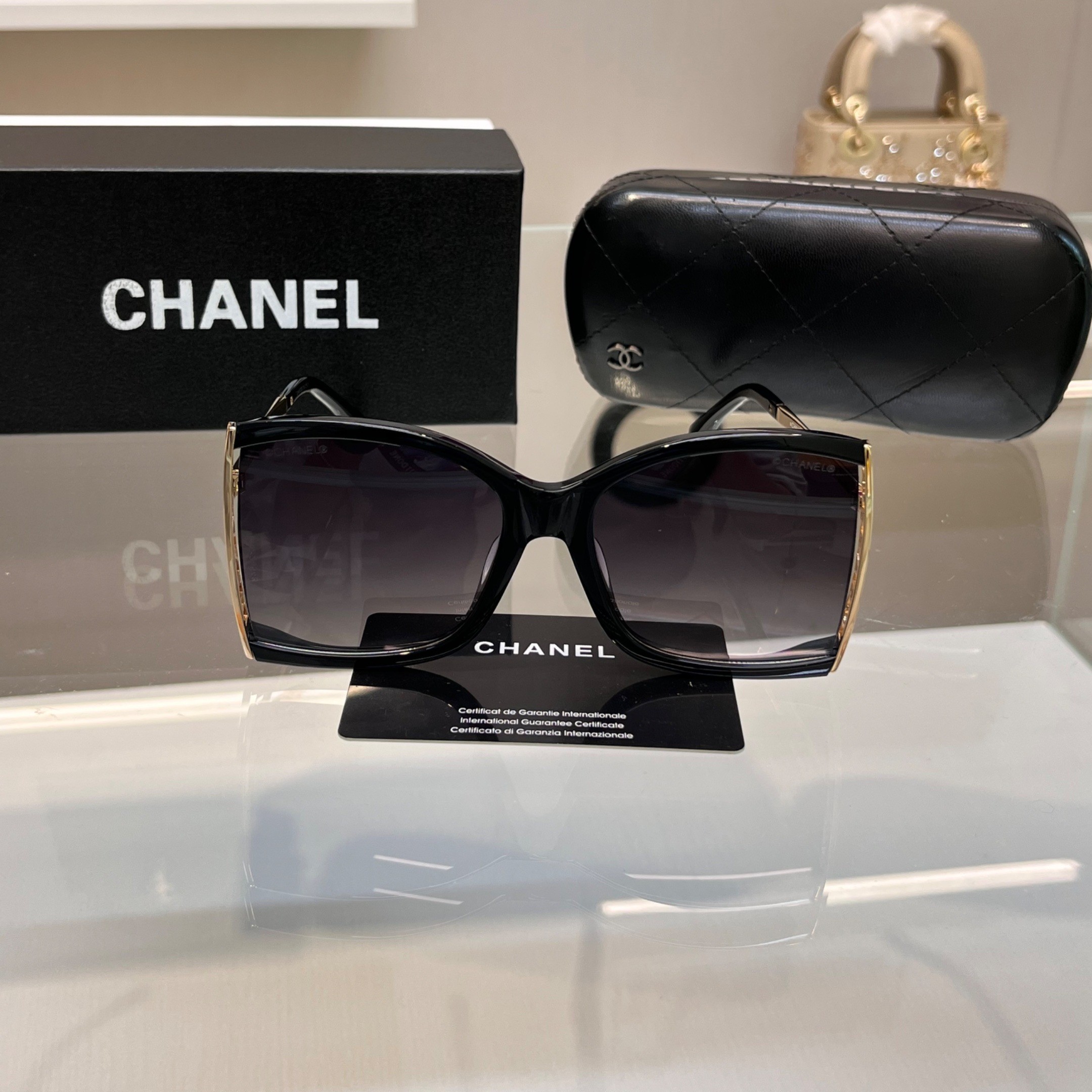 Ch**el Square Sunglasses Black For Women A71545 X06081 S2216