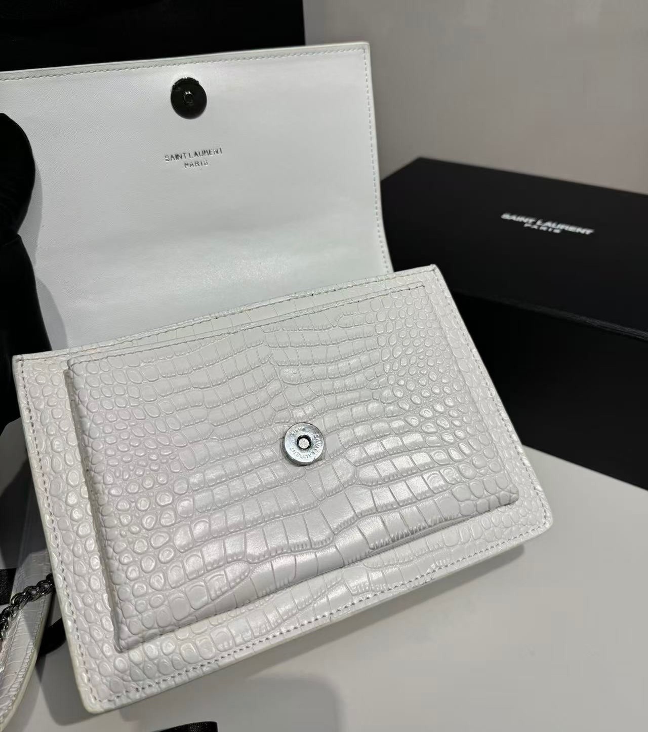 Sa1nt Lau*nt Sunset Medium Chain Bag For Women 8.6in/22cm White Y51 442906DND0N9207