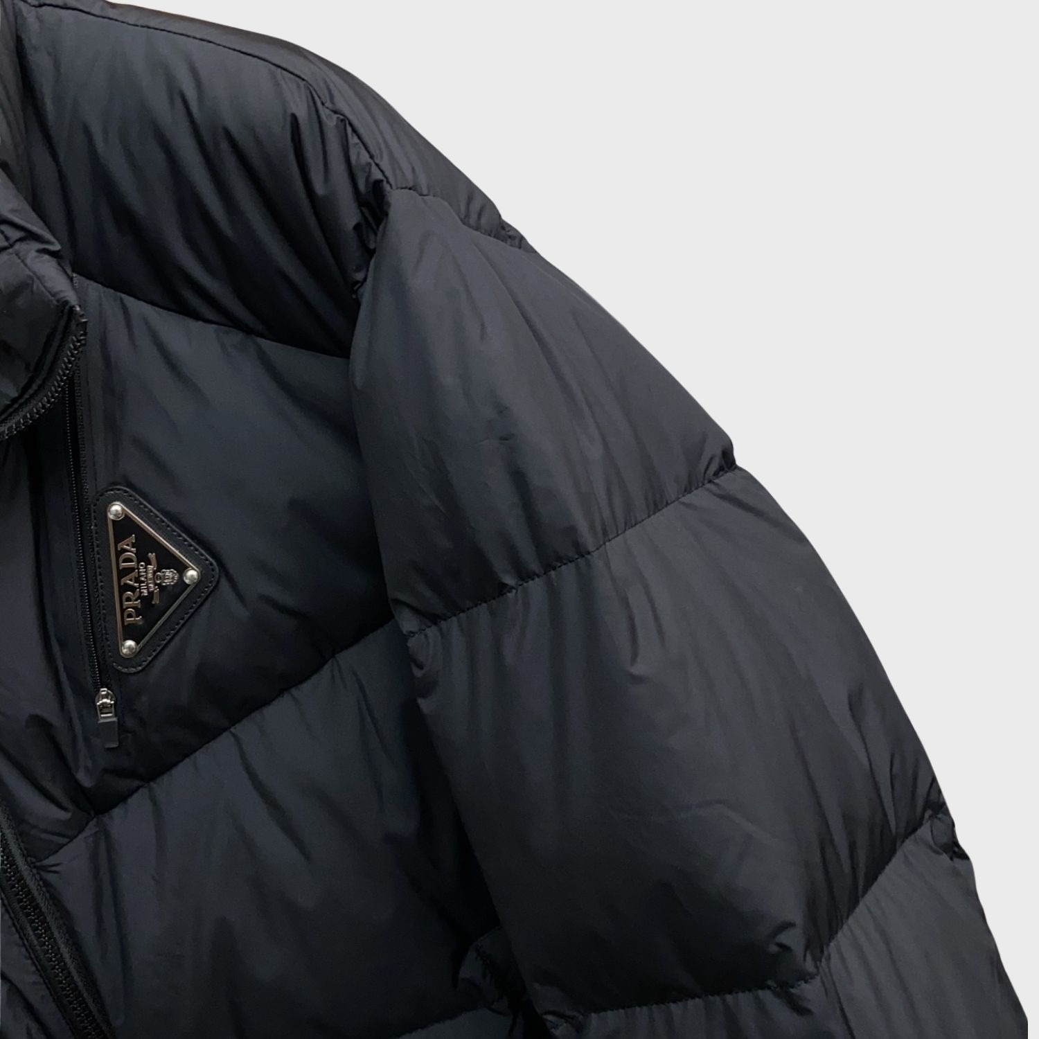 Pra*a Iconic Triangle Logo Padded Jacket Black For Men